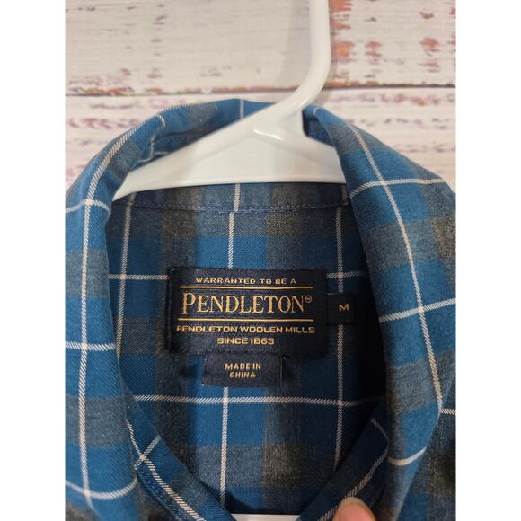Pendleton long sleeve Turquoise/Gray/White plaid men's size medium - Picture 3 of 4